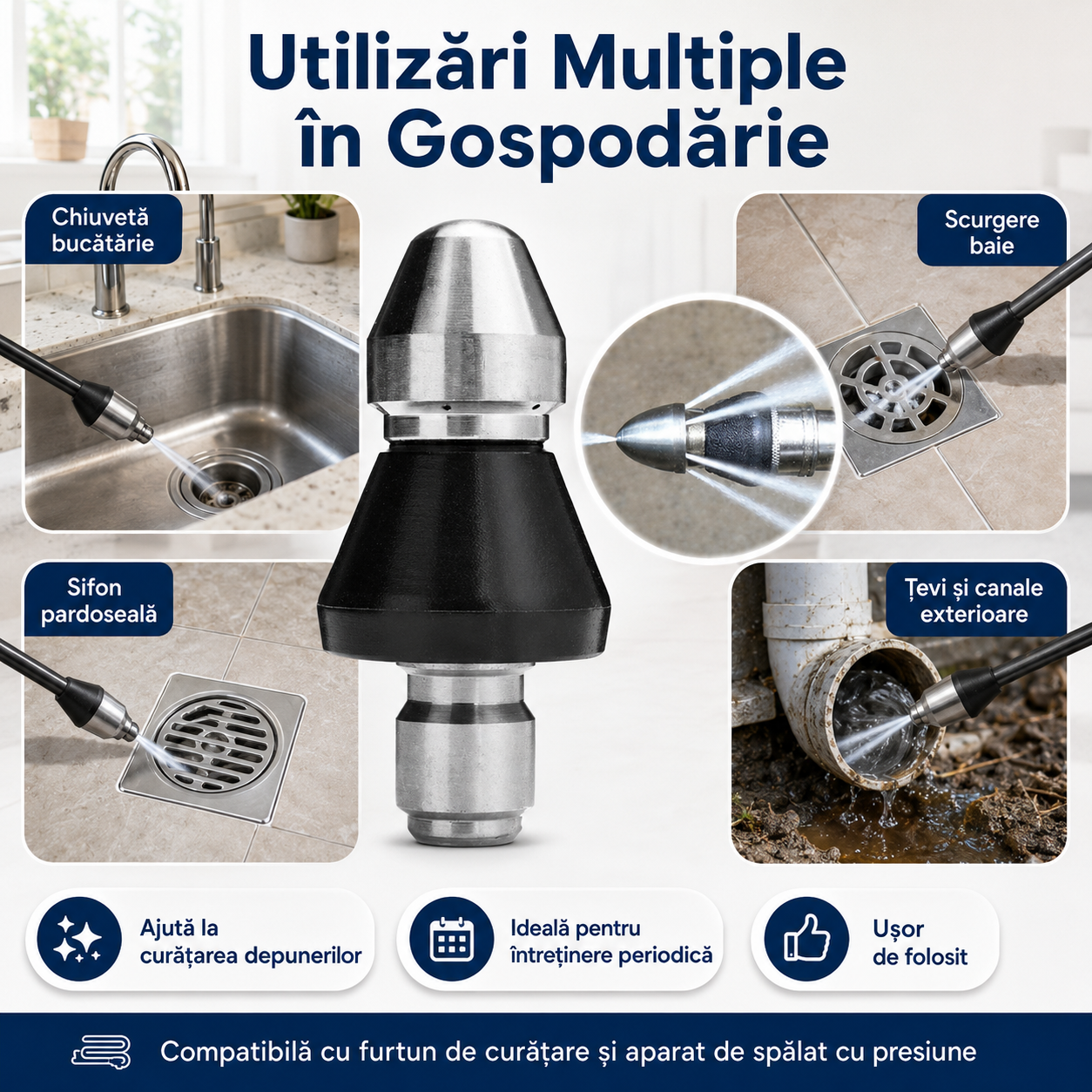 AquaBlast™ - Putere maximă împotriva țevilor înfundate