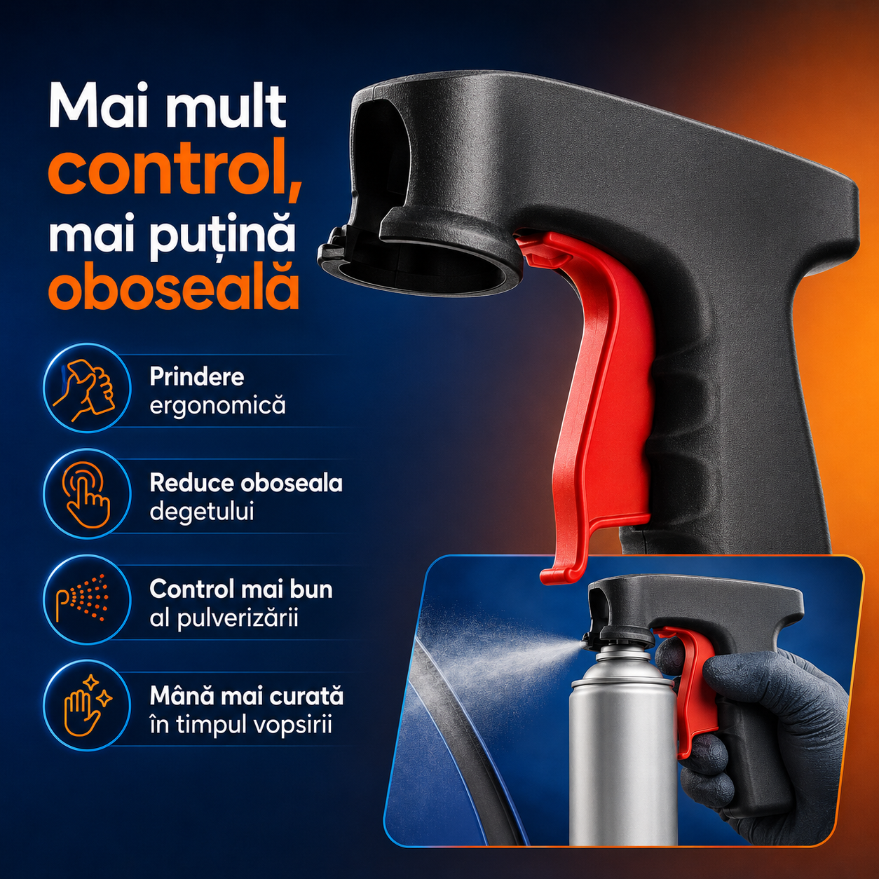 VopsiGrip™ – Adaptor ergonomic pentru spray-uri cu vopsea