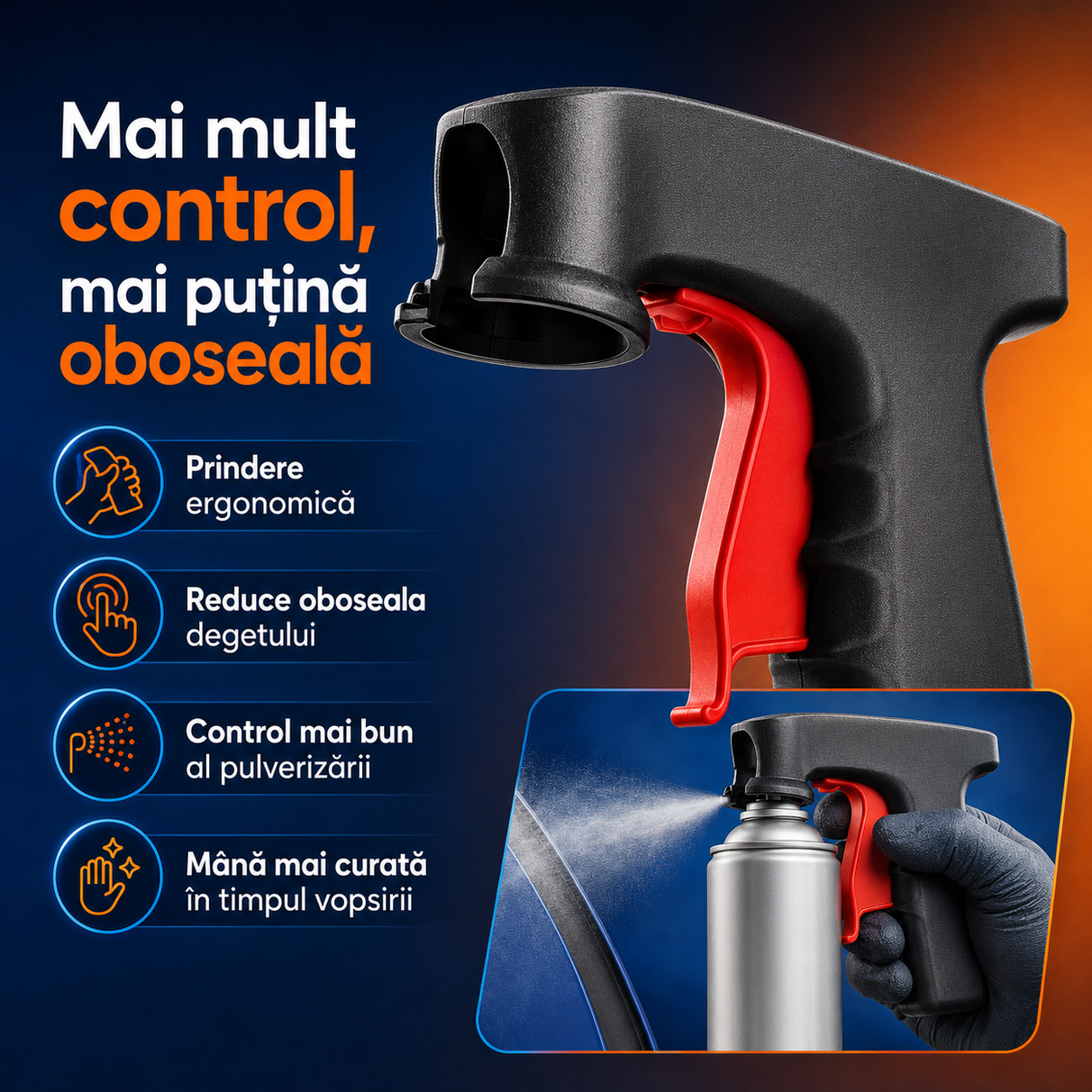VopsiGrip™ – Adaptor ergonomic pentru spray-uri cu vopsea