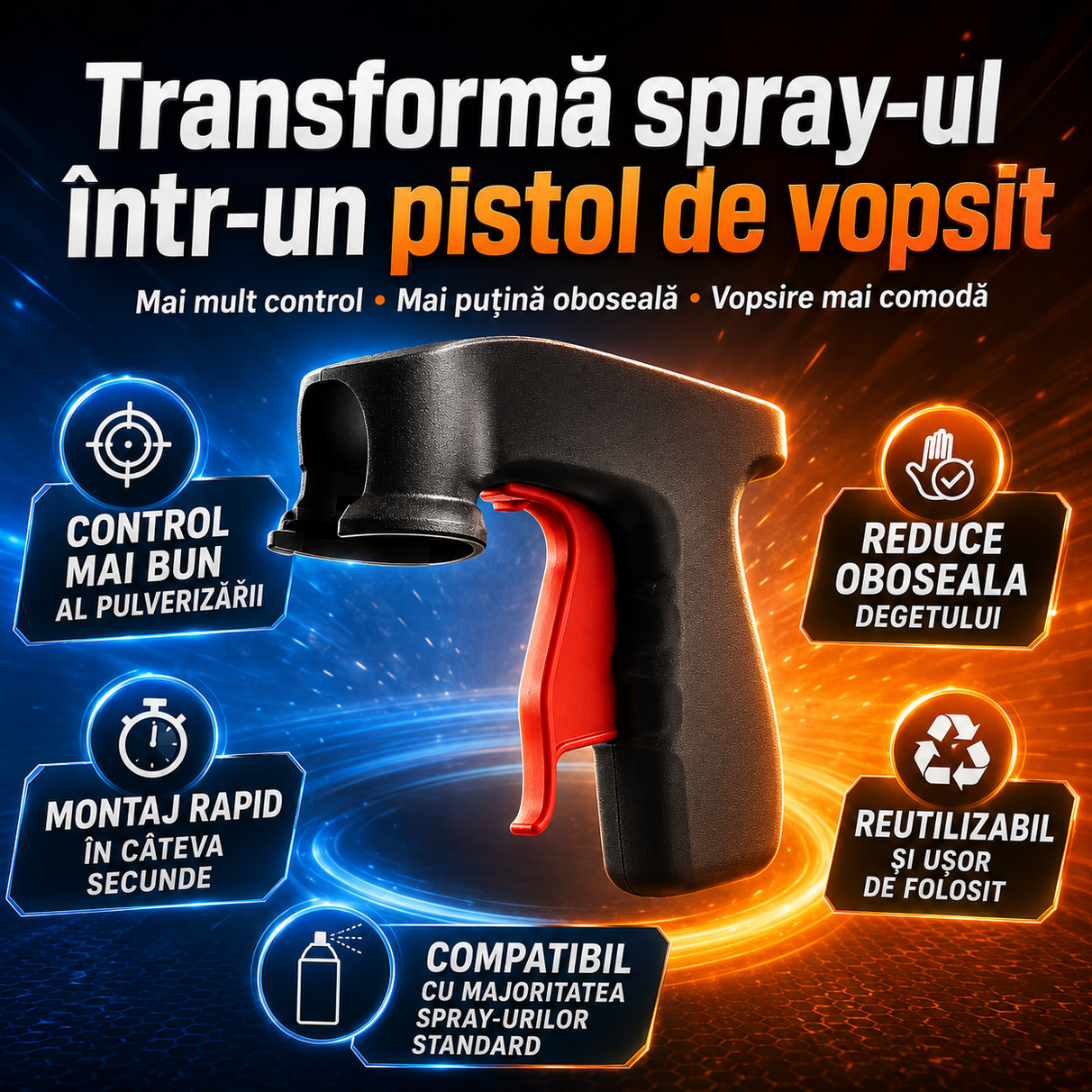 VopsiGrip™ – Adaptor ergonomic pentru spray-uri cu vopsea