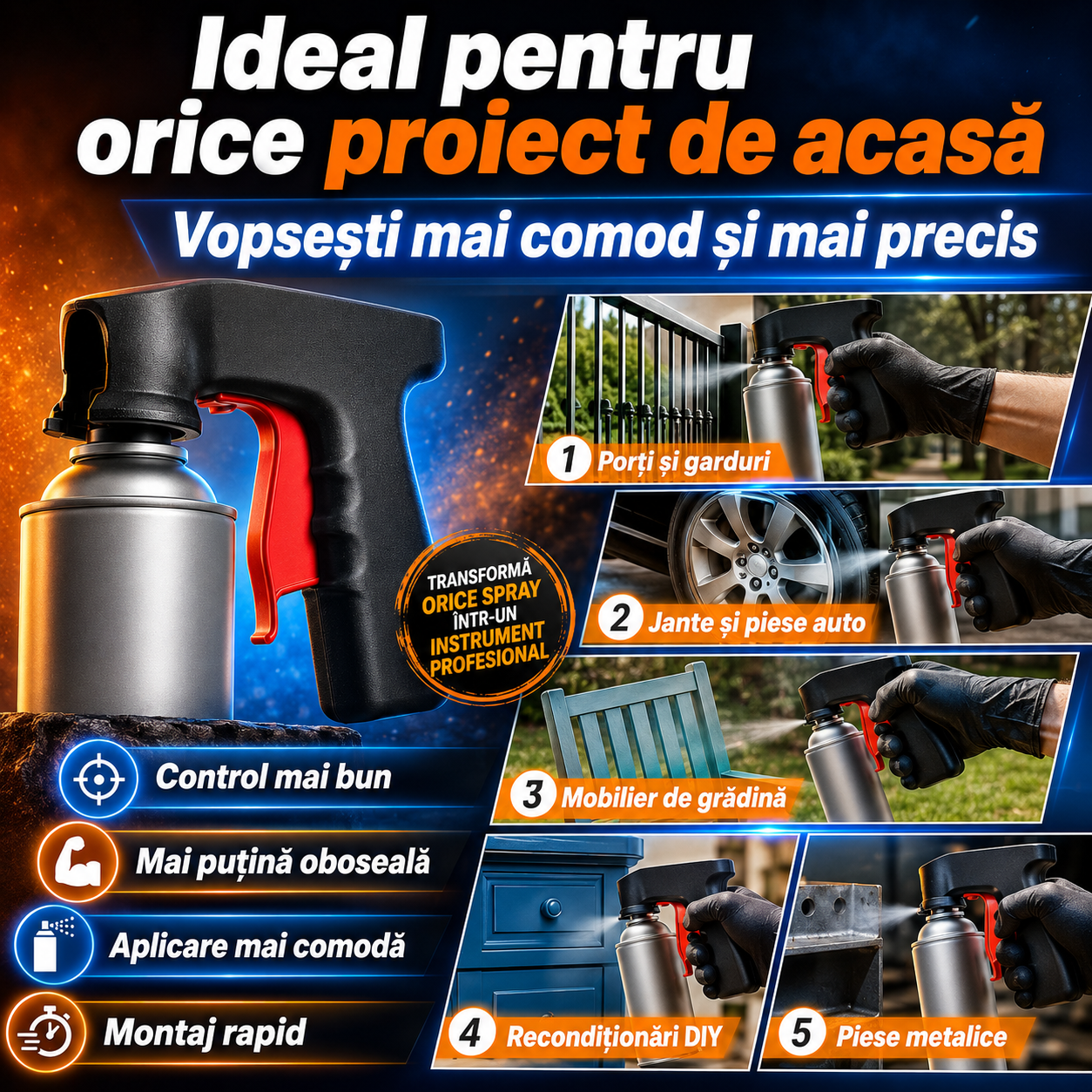 VopsiGrip™ – Adaptor ergonomic pentru spray-uri cu vopsea