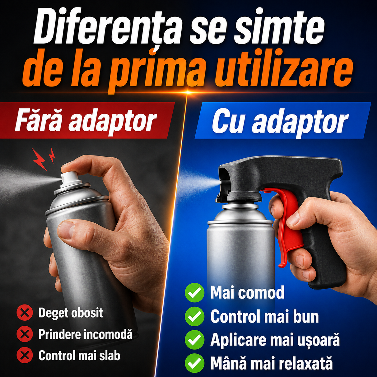VopsiGrip™ – Adaptor ergonomic pentru spray-uri cu vopsea