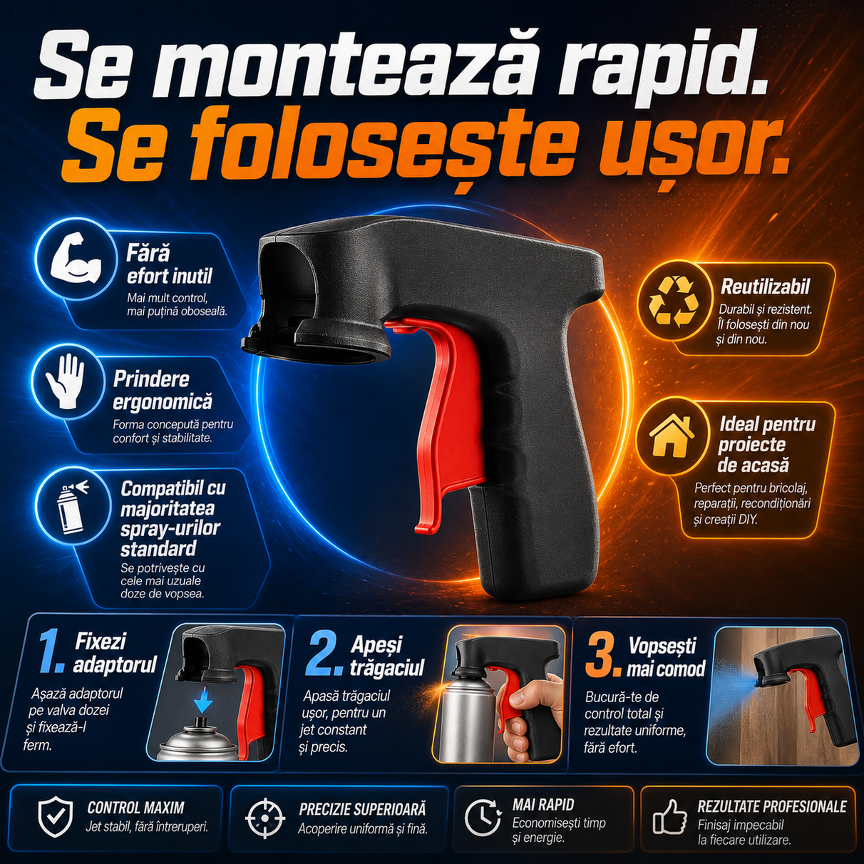 VopsiGrip™ – Adaptor ergonomic pentru spray-uri cu vopsea