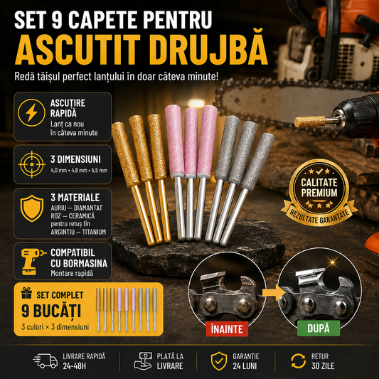 SharpPro™ – 9 Capete pentru Ascuțit Lanțul Drujbei
