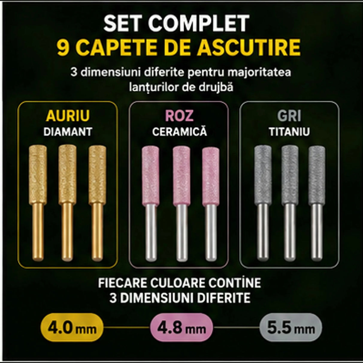 SharpPro™ – SET 9 Capete Ascuțire Lanț Drujbă
